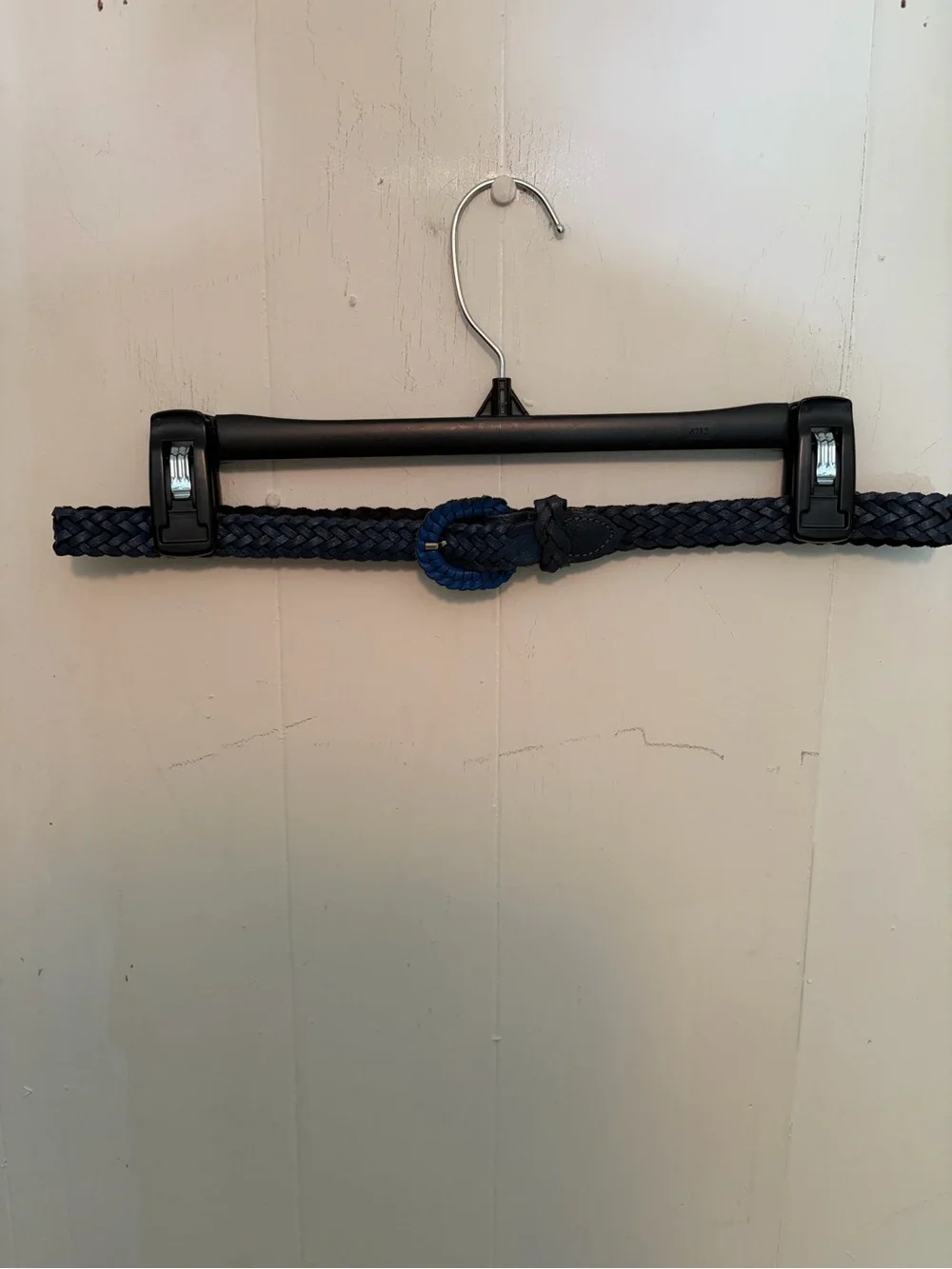Capezio 80s/90s genuine leather braided belt in navy with cerulean buckle